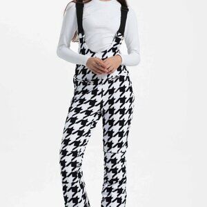 GSOU Snow Women's Houndstooth Slim-Fit Stretch Fleece-Lined Ski Bibs